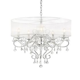 32 Inch Ceiling Lamp with Hanging Crystals, Round Canopy, Silver