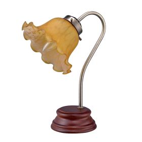 Table Lamp with Gooseneck and Floral Shade, Brown and Yellow