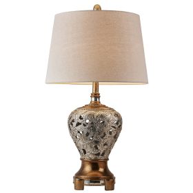 Table Lamp, Polyresin Floral Body, Fabric Shade, Silver, Gold