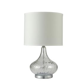Table Lamp with Pot Bellied Glass Body, Clear and White
