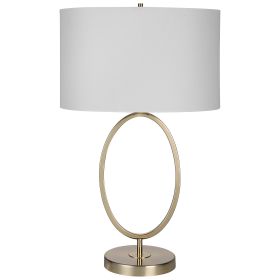 27 Inch Metal Table Lamp, Oval Center Ring, Gold, White