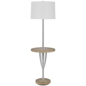 Charlie 61 Inch Modern Floor Lamp, Wood Table, 1 USB, Glossy, White, Brown