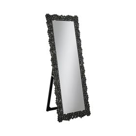 63 Inch Classic Portrait Floor Mirror, Rhinestone Inlay, Cheval, Black