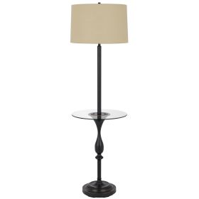 Ava 61 Inch Modern Floor Lamp, Glass Tray Table, 1 USB Port, Dark Bronze