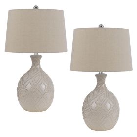 27 Inch Table Lamp Set of 2, Ceramic Base, Hardback Fabric Shade, Ivory