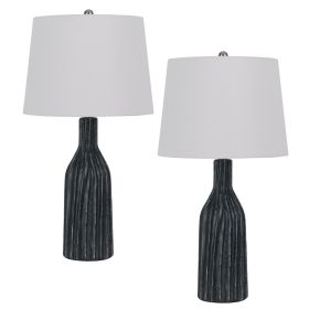 25 Inch Set of 2 Artisanal Ceramic Accent Table Lamp, Fluted, Grayed Black