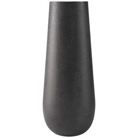 Fin 18 Inch Cylindrical Metal Vase, Subtly Textured Antique Blackened Brown