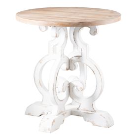 36 Inch Round Table, Classic, Sculptural Base, Wood, Modern, White, Brown