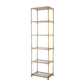 71 Inch Shelf, 6 Tier Design, 5 Glass Shelves, Iron Frame, Gold Finish
