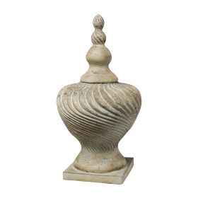 22 Inch Lidded Vase with Turned Finial Design and Swirl Pattern, White