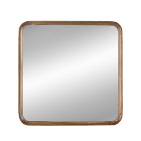 Roe 32 Inch Wall Mirror, Brown Curved Pine Wood Frame, Minimalistic