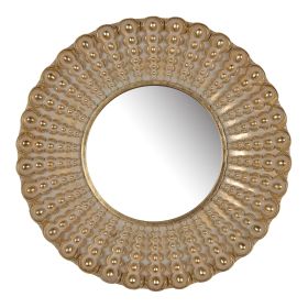 19 Inch Wall Mirror, Beaded Sunburst Design, Gold Finished Metal Frame