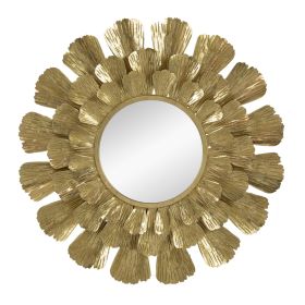 37 Inch Wall Mirror, Layered Flower Petals, Gold Finished Metal Frame