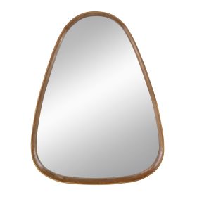 Roe 37 Inch Accent Wall Mirror, Brown Curved Pine Wood Frame, Minimalistic