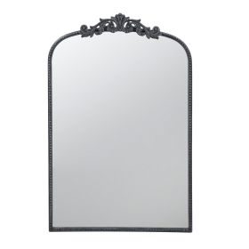 Kea 36 Inch Wall Mirror, Black Curved Metal Frame, Baroque Accent Design