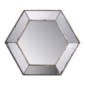 Filo 21 Inch Wall Accent Mirror, Raised Tray Edges, Hexagonal Mirror Frame