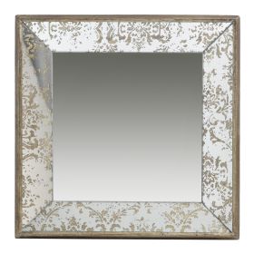 Filo 15 Inch Square Accent Wall Mirror, Raised Edges, Silver Wood Frame