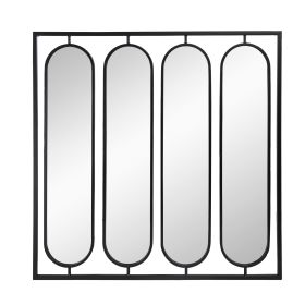 36 Inch Modern Wall Decor, 4 Swiveling Oblong Mirrors, Black Metal Frame