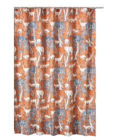 Gin 72 Inch Shower Curtain, Fun Deer and Bears Print, Orange Microfiber