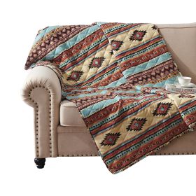 Tagus 60 Inch Throw Blanket, Natural Southwest Patterns, Machine Quilted