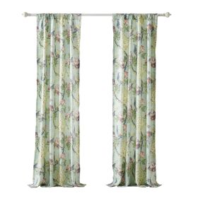 Eden 84 Inch WIndow Curtains, Butterflies and Songbirds, Green Microfiber