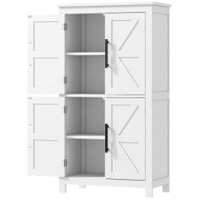 Bathroom Floor Storage Cabinet, Farmhouse Bathroom Cabinet with 4 Doors and Adjustable Shelf, White