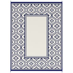 Reversible Outdoor Rug, Waterproof Plastic Straw with Carry Bag, 9' x 12', Blue & White Gourd Border
