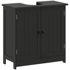 Under Sink Bathroom Cabinet, Pedestal Sink Storage Cabinet with 2 Doors, Shelf and U-Shape, Black