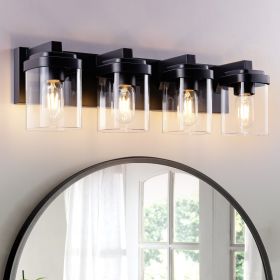 4 Light Bathroom Vanity Light, Matte Black Bathroom Light Fixtures With Clear Glass Shade, Vanity Light Fixtures Over Mirror For Bedroom Living Room N