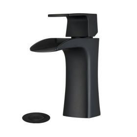 ADA Waterfall Bathroom Faucet - Single Handle Brass Faucet With Drain, 1-Hole Matte Black