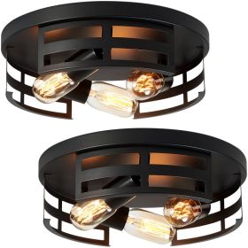 2-Light Black Flush Mount Ceiling Light Fixture,13 In Light Fixtures Ceiling Mount For Hallway,Hall,Kitchen,Farmhouse  2 Pack No Bulbs