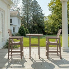 3-Piece Antique Wood HDPE Indoor Outdoor Bar Height Bistro Set, 31.1  Round Pub Table With 2 Bar Stools, All-Weather Patio Furniture For Balcony, Deck