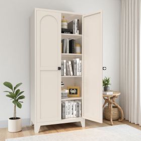 71in 2-Door Cabinet With Lock, Metal Storage Cabinet W Adjustable Shelves, Beige For Kitchen Bedroom Living Room,Beige
