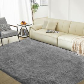 5ft X 8ft Rugs For Living Room,Grey Fluffy Carpet Large Fuzzy Plush Shag Comfy Soft, Non-Slip Indoor Floor Carpet,Room,Bedroom,Playroom, Home Decor Ae