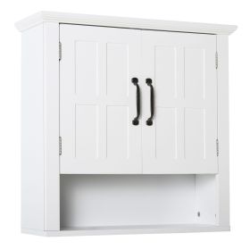 HOMCOM Bathroom Wall Cabinet, Medicine Cabinet, Kitchen Cupboard with 2 Doors and Adjustable Shelf, White