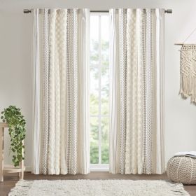 1PC 50x108" Cotton Printed Curtain Panel with Chenille Stripe and Lining