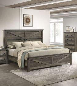 Rustic Gray 1pc King Size Bed Unique Design Headboard Simple Wooden Bedroom Furniture Metal Accents