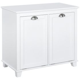 HOMCOM Laundry Organizer Freestanding Bathroom Cabinet 2 Tilt Out Hamper White