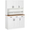 71" Kitchen Sideboard Cabinet with 3 Drawers, 6 Doors, 2-tier Countertop, Freestanding Buffet with Hutch, White