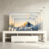 White High Gloss TV Stand with RGB LED Lights, MDF Entertainment Center with 2 Drawers & Tempered Glass Shelves