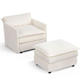 Oversized Accent Chair with Ottoman with Soft Corduroy Cushions