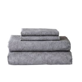 300 Thread Count 4-Piece Cotton Percale Ziggy Geo Print Grey Flannel Bed Sheet Set, Full