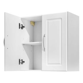 VEVOR Laundry Room Wall Cabinet, 2-Tier Wall Mounted Hanging Cabinet with Adjustable Shelf, Cupboard Storage with 2 Doors, for Kitchen, Bathroom