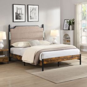 Queen Bed Frame , Upholstered headboard with Charging and Touch sensitive LED Lights, Under Bed Storage, No Box Spring Needed, Noise Free