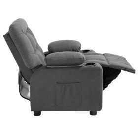 Kids Recliner Chair, Toddler Lounger with Cup Holders & Pockets, 107° to 126° Adjustable Back