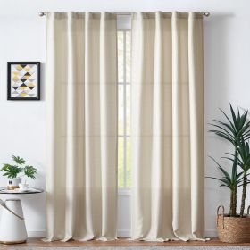 Heathered Beige Curtains for Living Room 84 inches Linen Textured Curtains Light Filtering Back Tab Curtains Casual Weave Back Tab Drapes 2 Panels