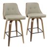 Gianna 26" Mid-Century Modern Counter Stool in Walnut with Light Grey Faux Leather by - Set of 2