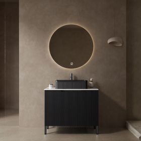 TURIO 30" Bathroom Vanity with Sink, Freestanding Bathroom Storage Cabinet with 2 Doors, Black Ceramic Basin and Carrara White Counter Top