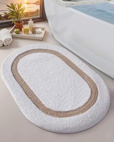 White Bath Mat Oval Bathroom Rug, 17x30 Non Slip Washable Bathroom Mats, Soft Absorbent Bath Rugs with Quick Dry Microfiber for Shower Floor