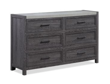 1pc Rustic 6-Drawer Two-Tone Dresser Gray Finish Bedside Cabinet Wooden Furniture
